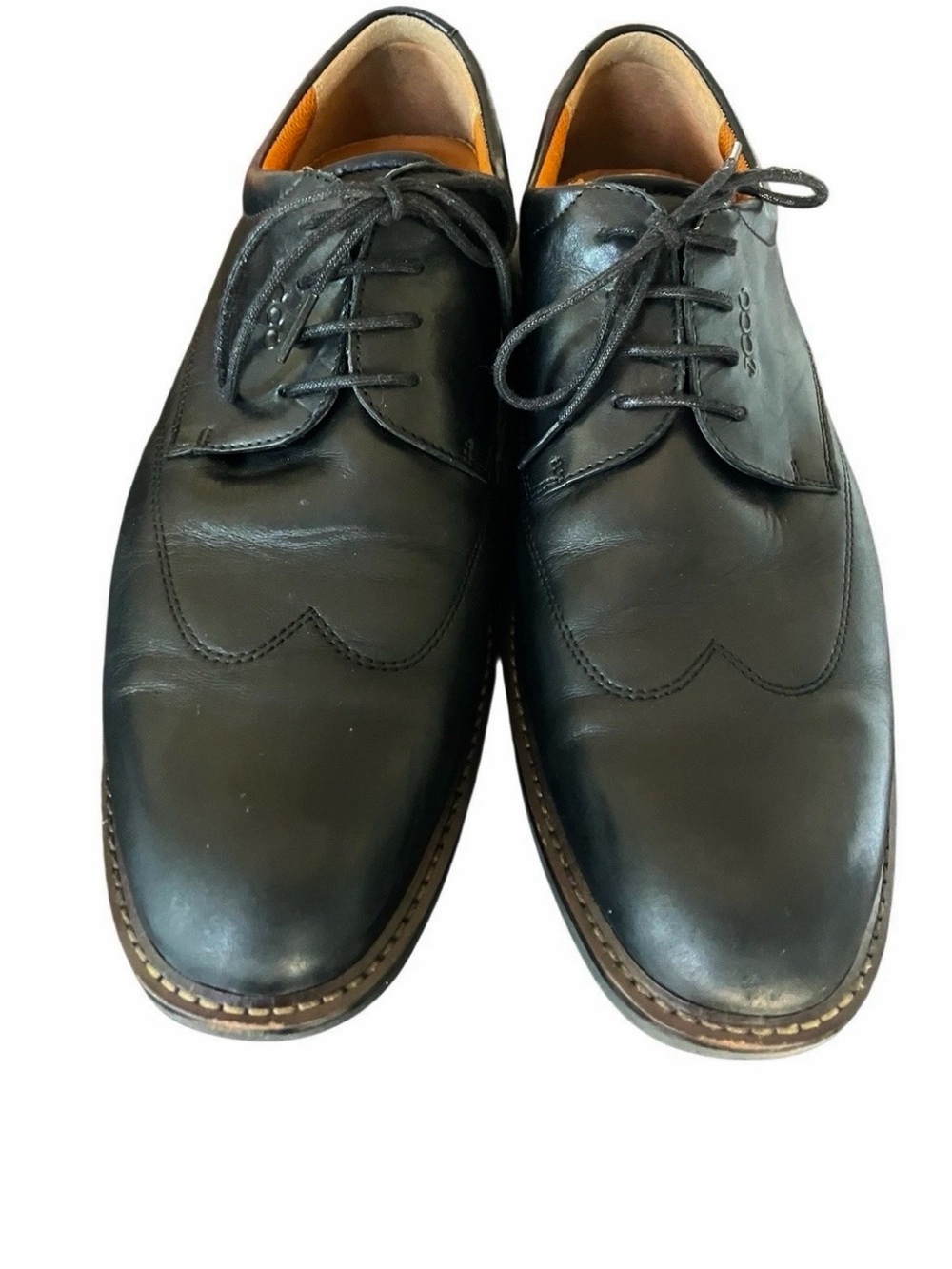 ECCO Fusion II Tie Black Leather Wingtip Derby Shoes Men's EU 44 US 10-10.5 EUC